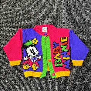 Baby Mickey Vintage Varsity Style Colorblock Cardigan Size 24 Mo Disney 1980